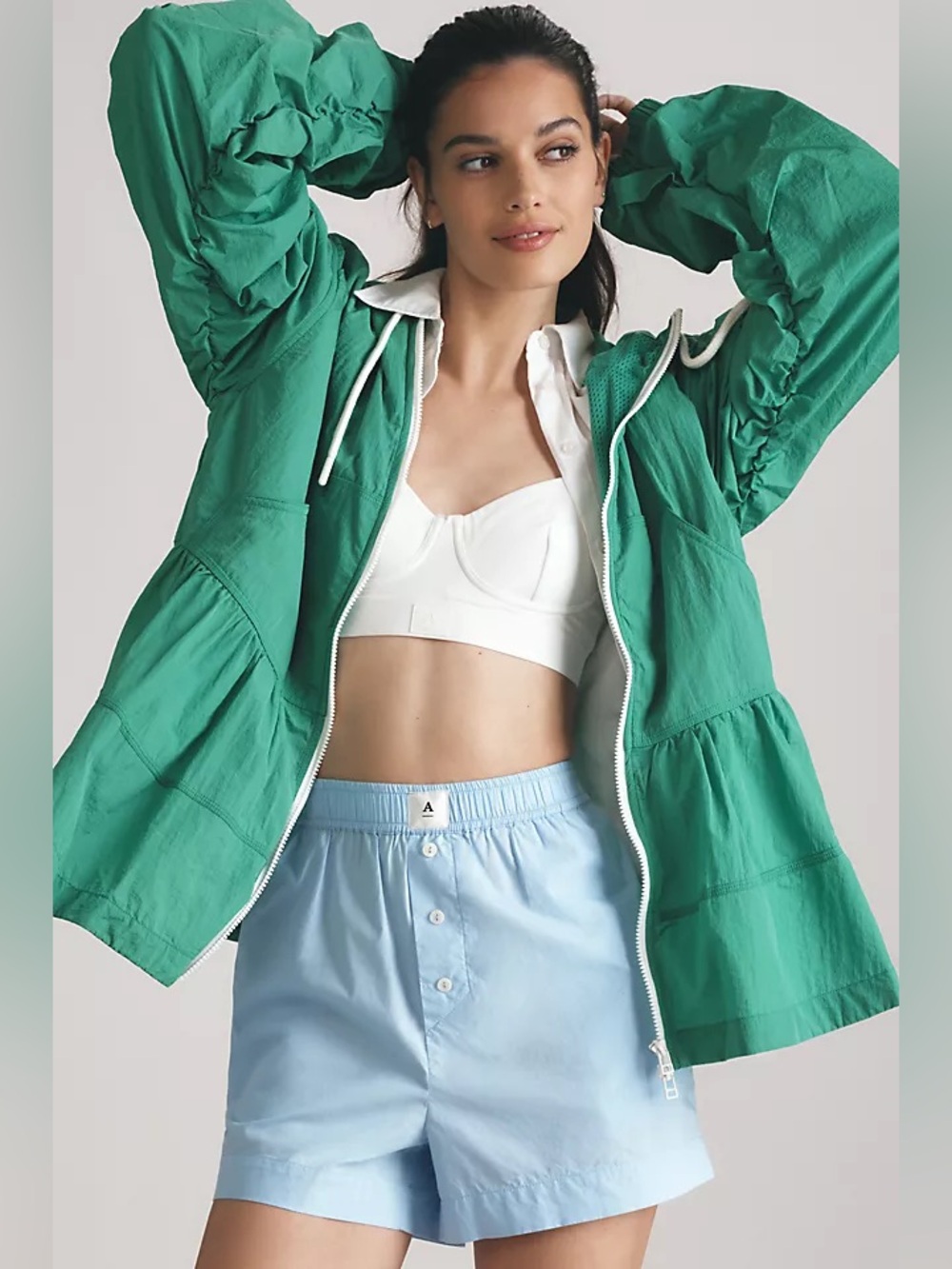 Daily Practice Anthropologie Freestyle Hooded Babydoll Windbreaker Green Size S